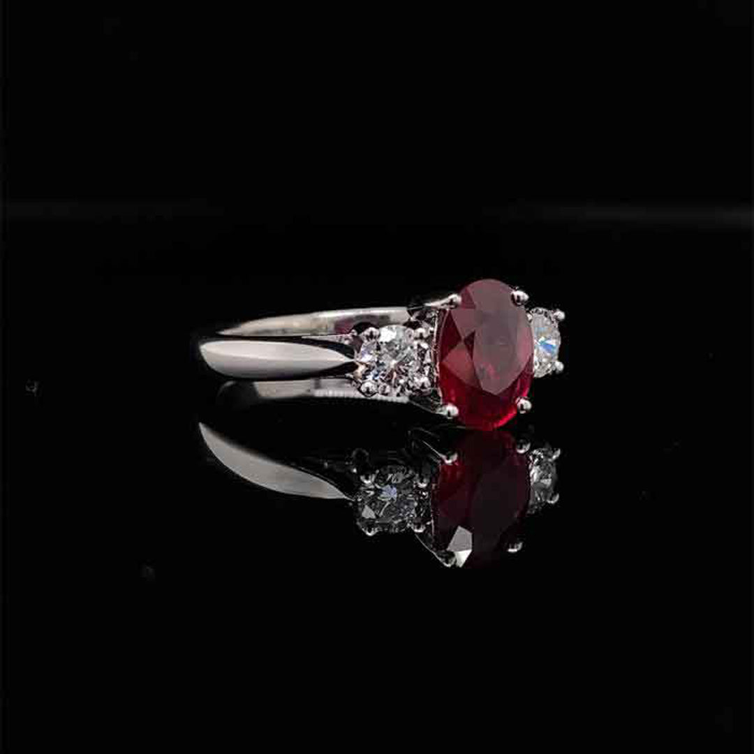 1.11ct Oval Ruby and Diamond Three Stone Ring