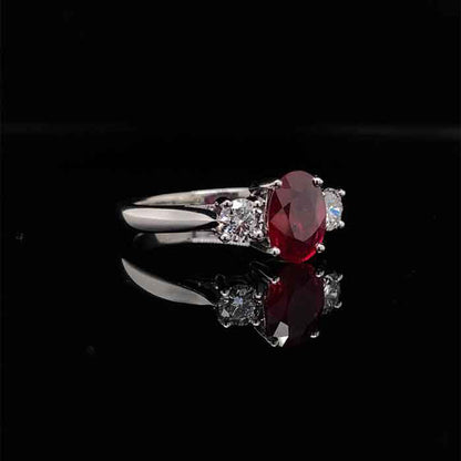 1.11ct Oval Ruby and Diamond Three Stone Ring