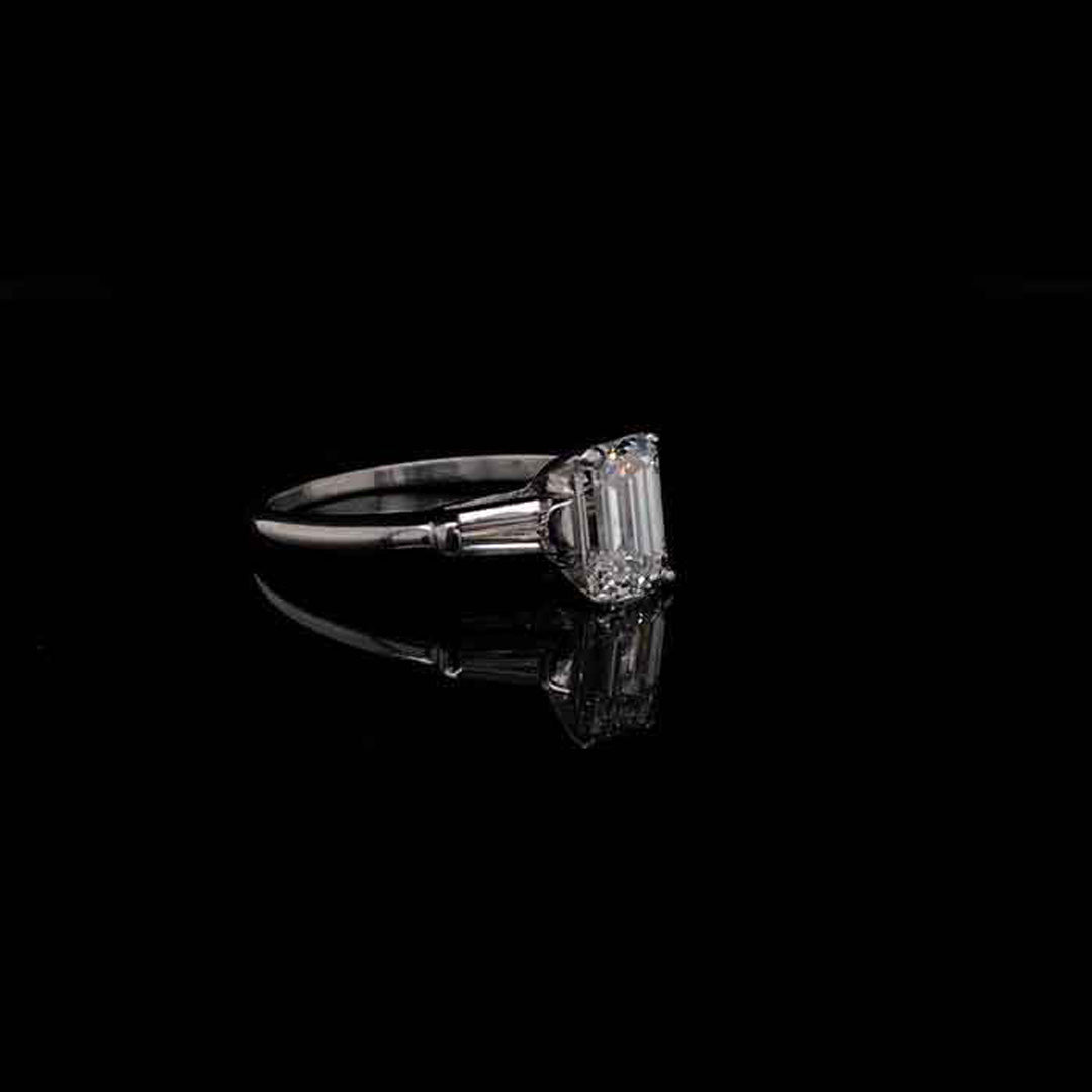 1.15ct Certified Emerald Cut Diamond Three Stone Ring