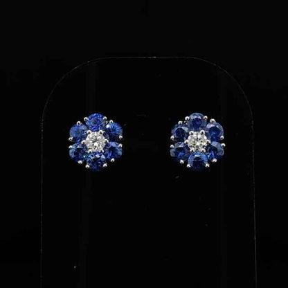 1.03ct Round Sapphire and Diamond Flower Cluster Earrings