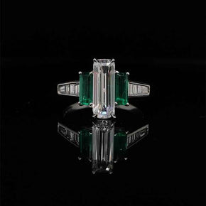 1.18ct Certified Cushion Cut Diamond and Emerald Dress Ring