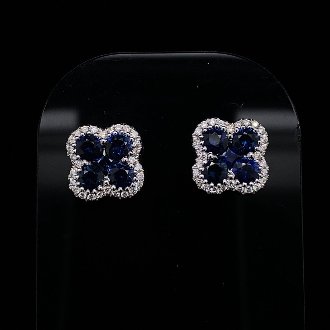 1.19ct Sapphire and Diamond Quatrefoil Cluster Earrings