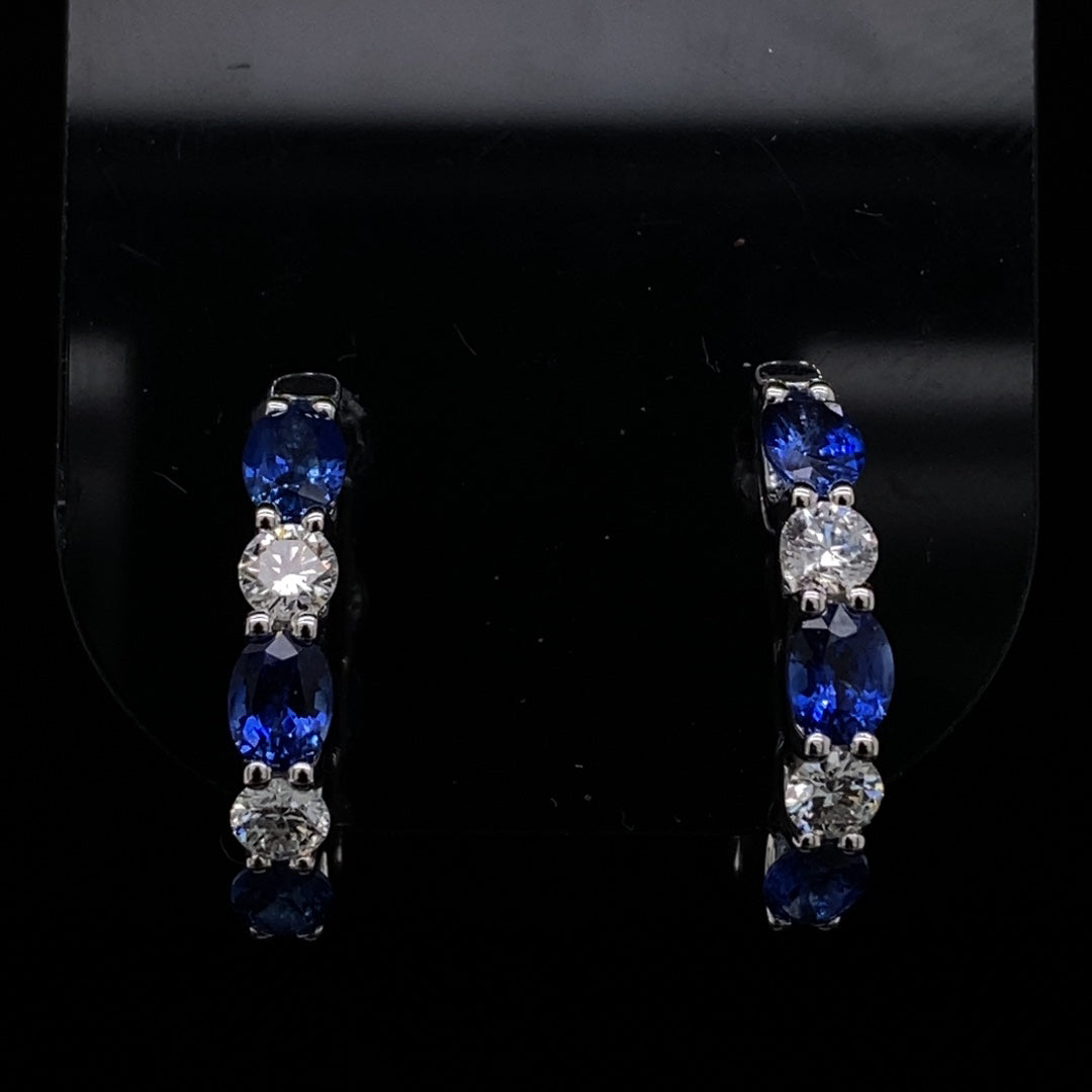 1.26ct Oval Sapphire And Round Diamond Hoops
