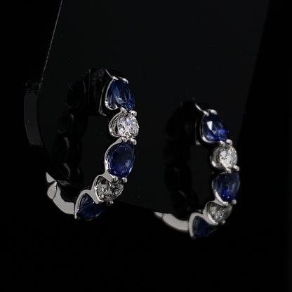 1.26ct Oval Sapphire And Round Diamond Hoops