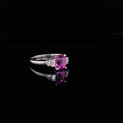 1.33ct Emerald Cut Pink Sapphire and Diamond Five Stone Ring
