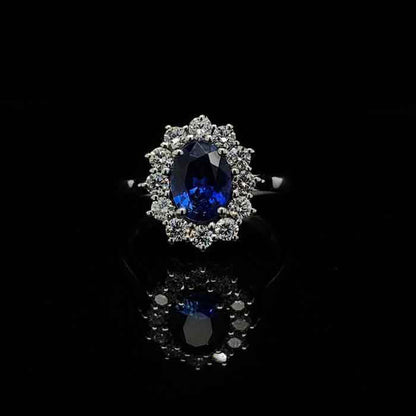 1.33ct Oval Sapphire and Diamond Cluster Ring