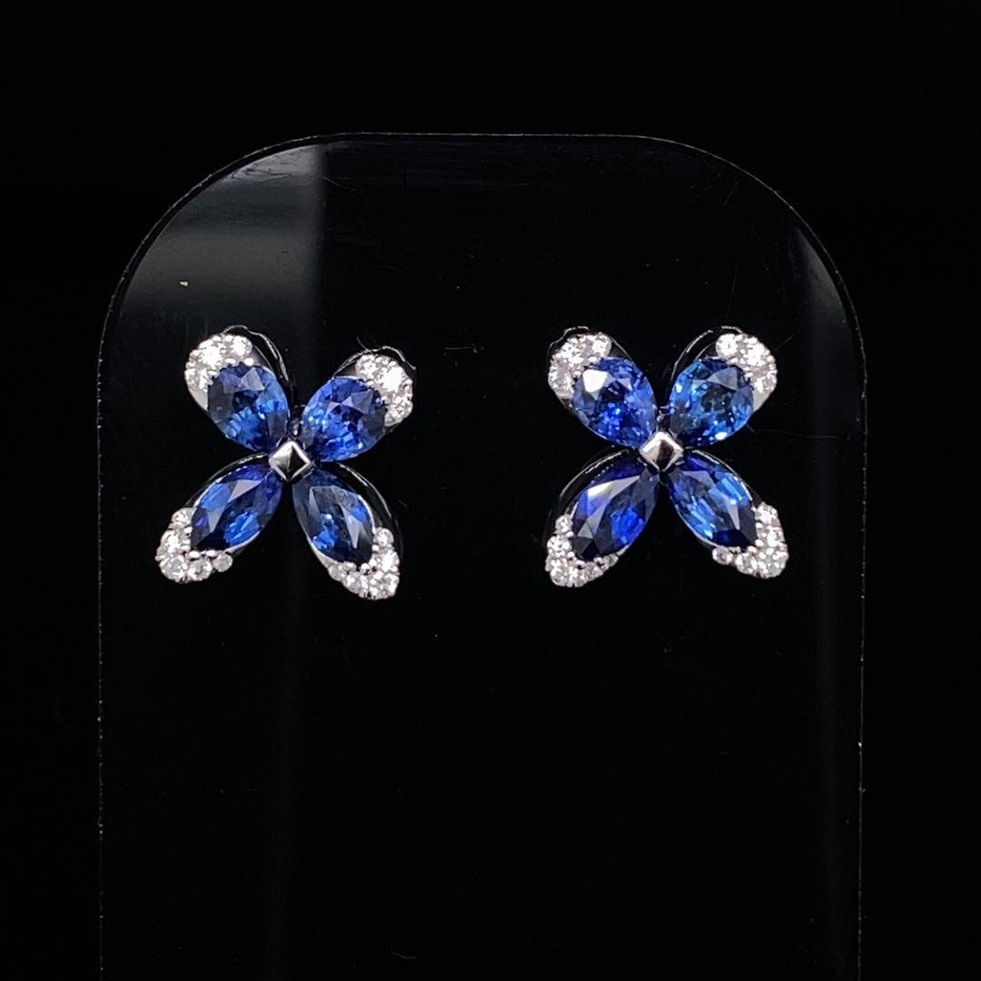 1.33ct Pear Cut Sapphire and Diamond Butterfly Shaped Earrings
