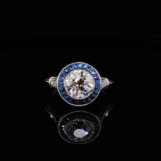 1.40ct Diamond And Sapphire Art Deco Style Target Ring
