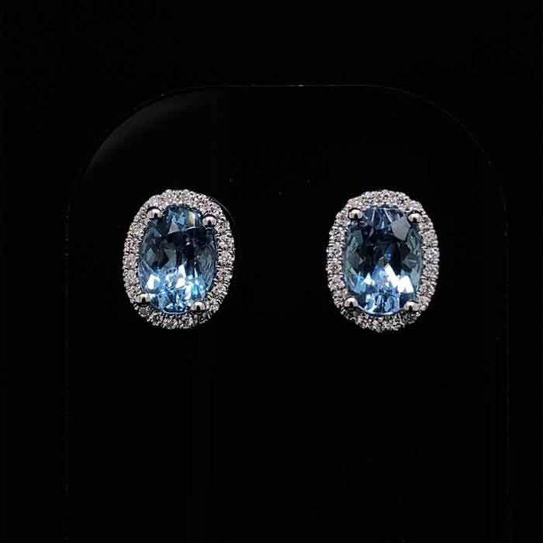 1.56ct Oval Aquamarine and Round Diamond Cluster Earrings