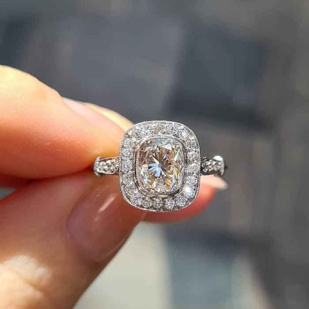 1.57ct Old Cut Cushion Diamond Art Deco Style Ring
