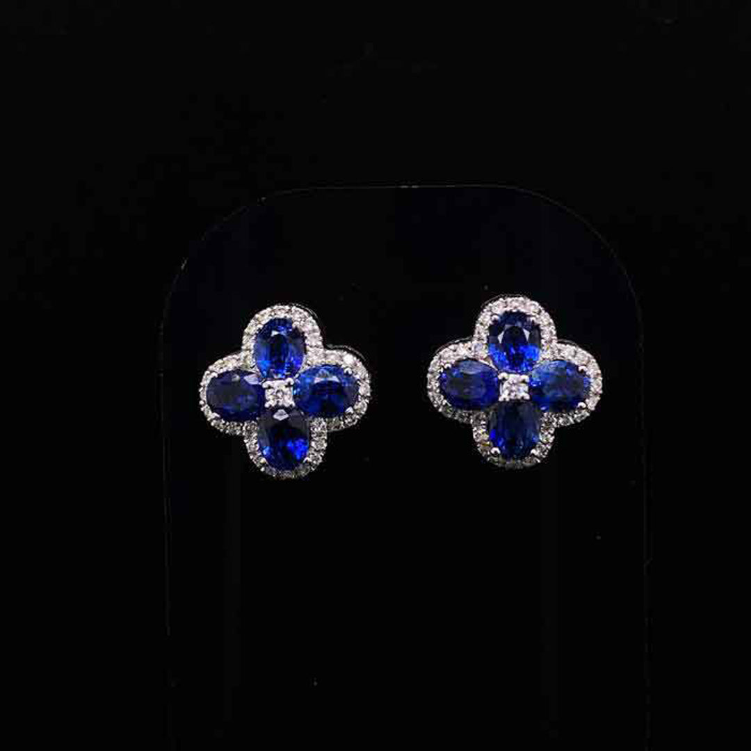 1.61ct Oval Sapphire and Diamond Quatrefoil Cluster Earrings