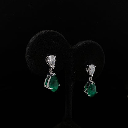 1.64ct Pear On Pear Emerald And Diamond Earrings
