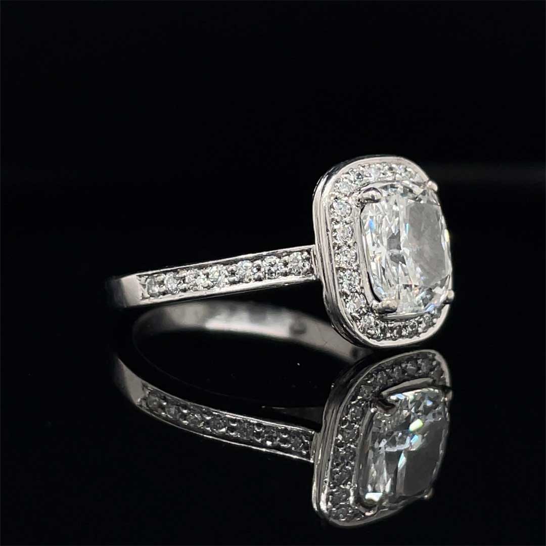 1.67ct GIA Certified Cushion Cut Diamond Cluster Ring