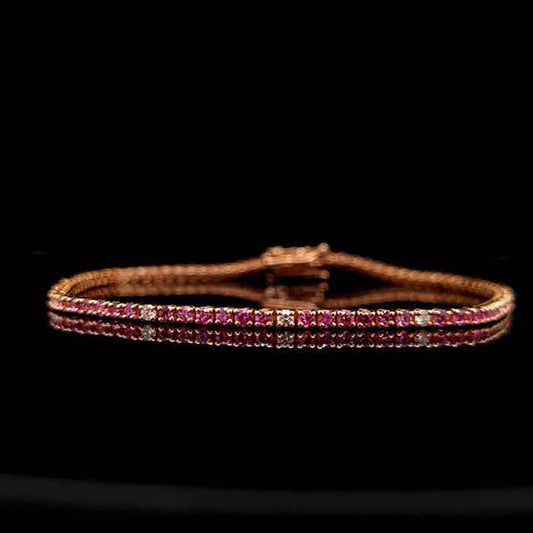 1.90ct Round Pink Sapphire and Diamond Line Bracelet