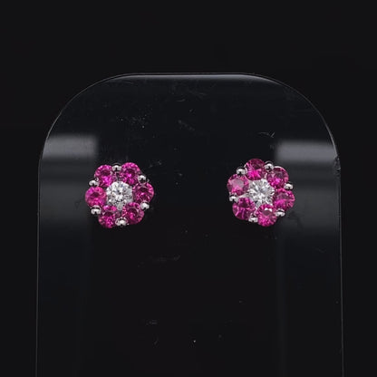0.53ct Pink Sapphire And Diamond Cluster Earrings