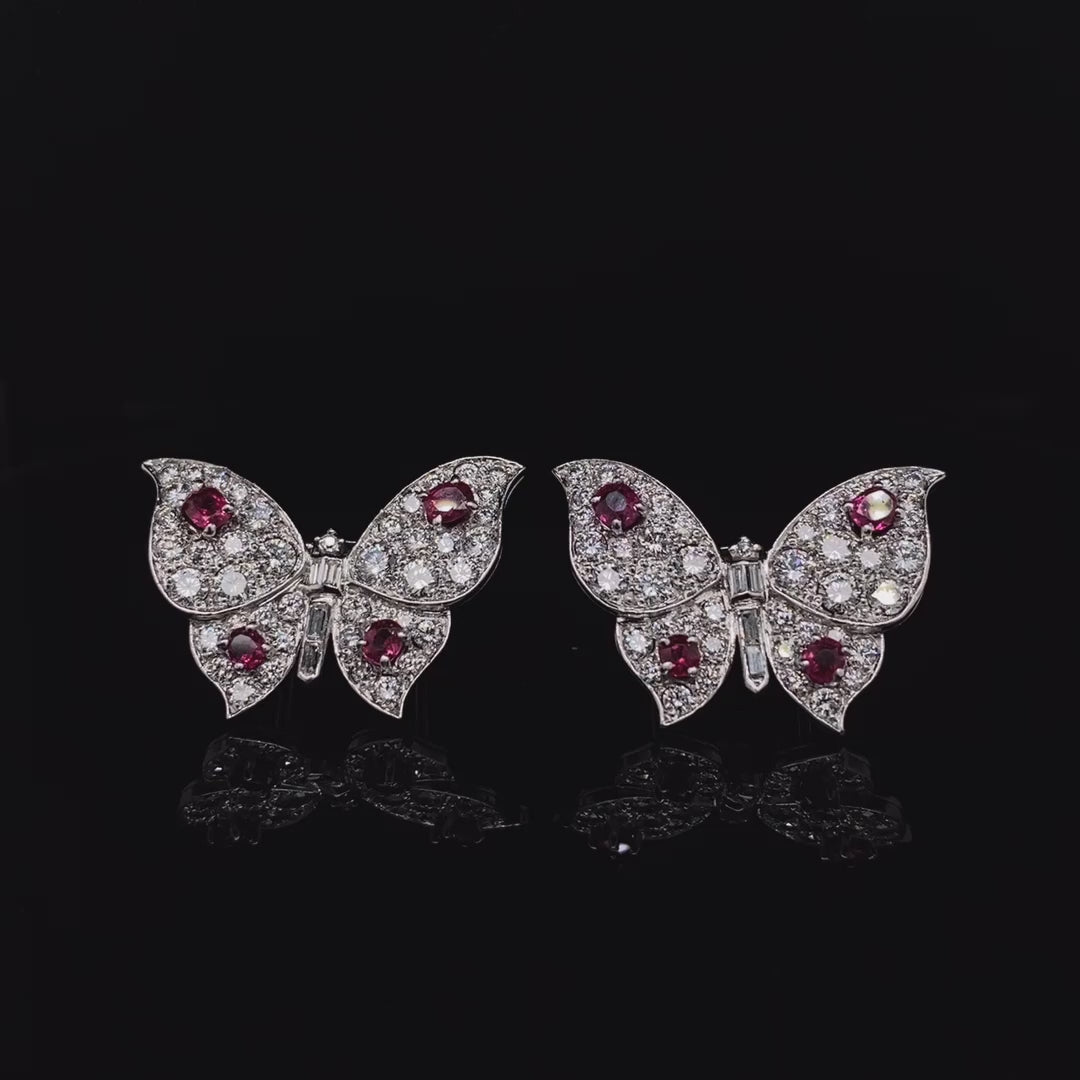 Belperron Ruby And Diamond Butterfly Brooches