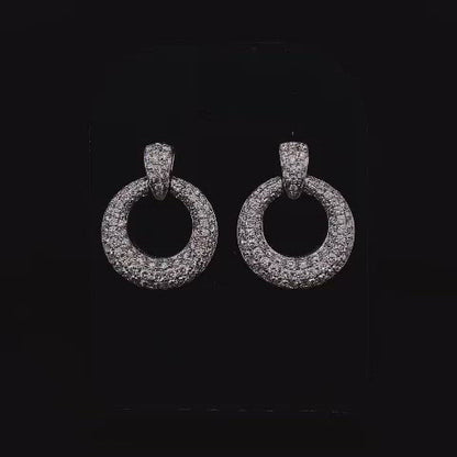 Pave Set Diamond Hoop Drop Earrings