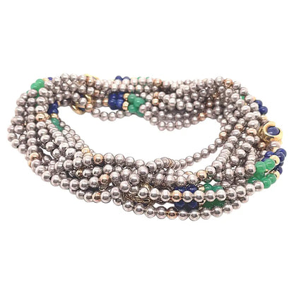 Cartier Silver, Yellow Gold, Chalcedony and Lapis Bead Necklace