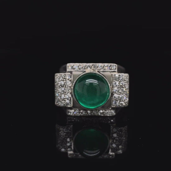 Cabochon Emerald and Pave Diamond Ring