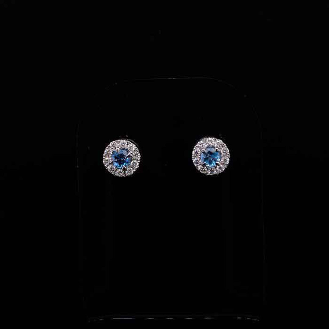18ct White Gold 0.16ct Round Aquamarine And Diamond Cluster Earrings