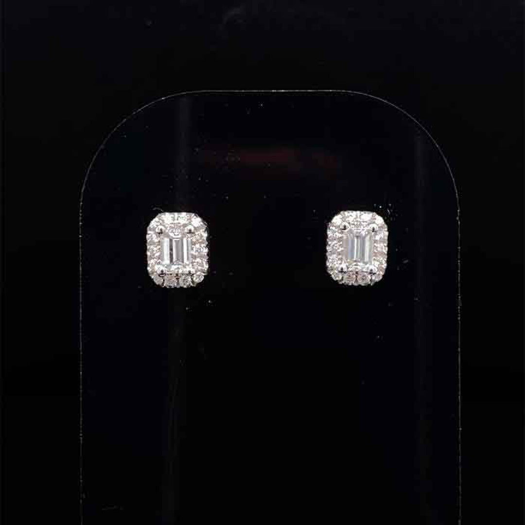 18ct White Gold 0.36ct Emerald Cut Diamond Cluster Earrings