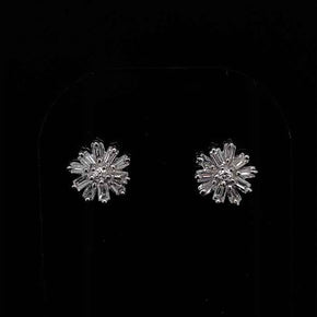 18ct White Gold 0.37ct Baguette Cut Diamond Flower Earrings