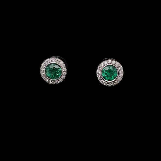 18ct White Gold 0.47ct Round Emerald and Diamond Cluster Earrings