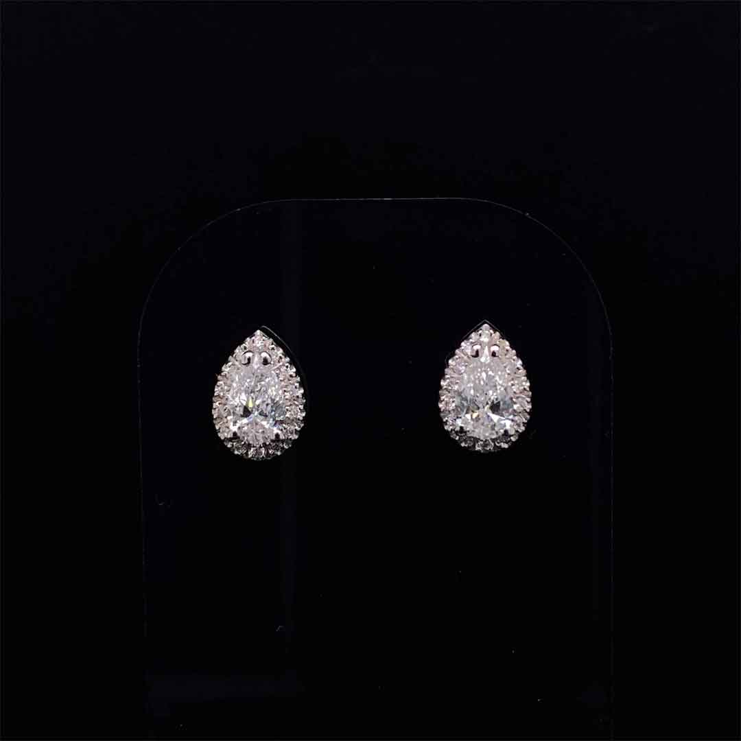 18ct White Gold 0.62ct Pear Cut Diamond Cluster Earrings