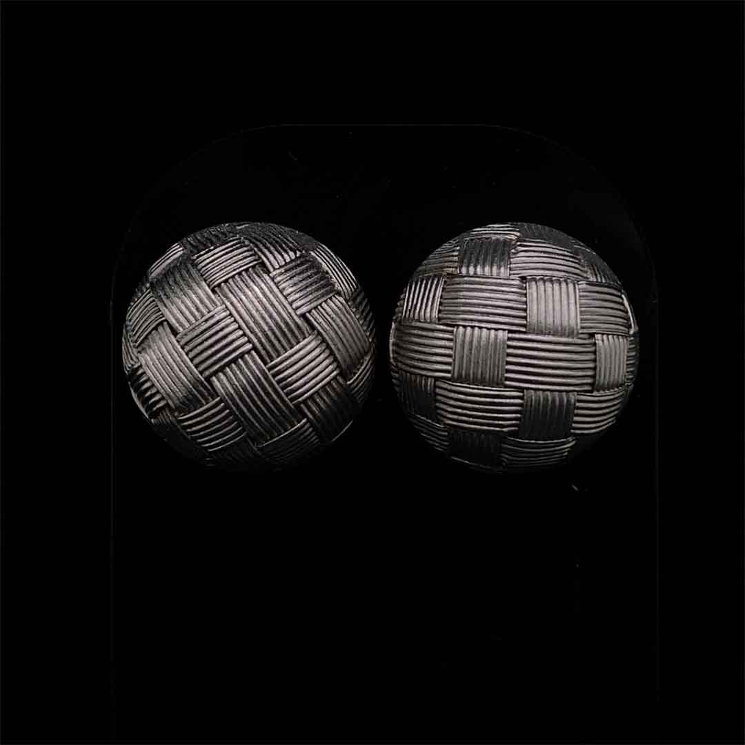 18ct White Gold Basket Weave Domed Button Earrings