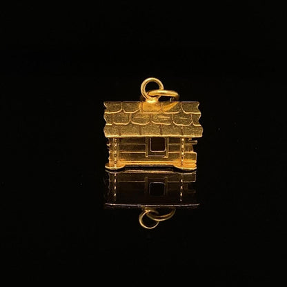 18ct Yellow Gold Wooden Lodge Charm