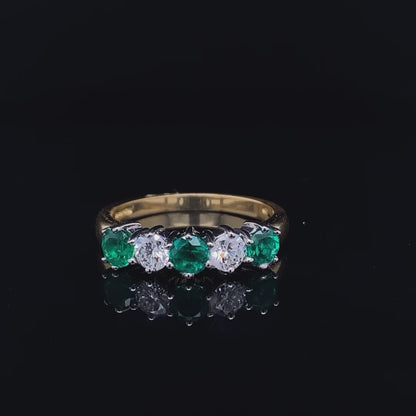 0.65ct Round Emerald And Diamond Five Stone Ring