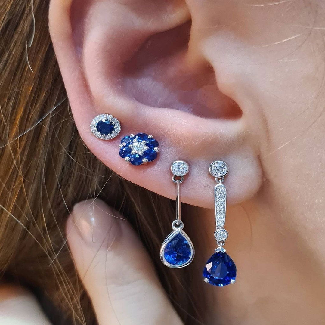 2.02ct Pear Cut Sapphire and Diamond Drop Earrings
