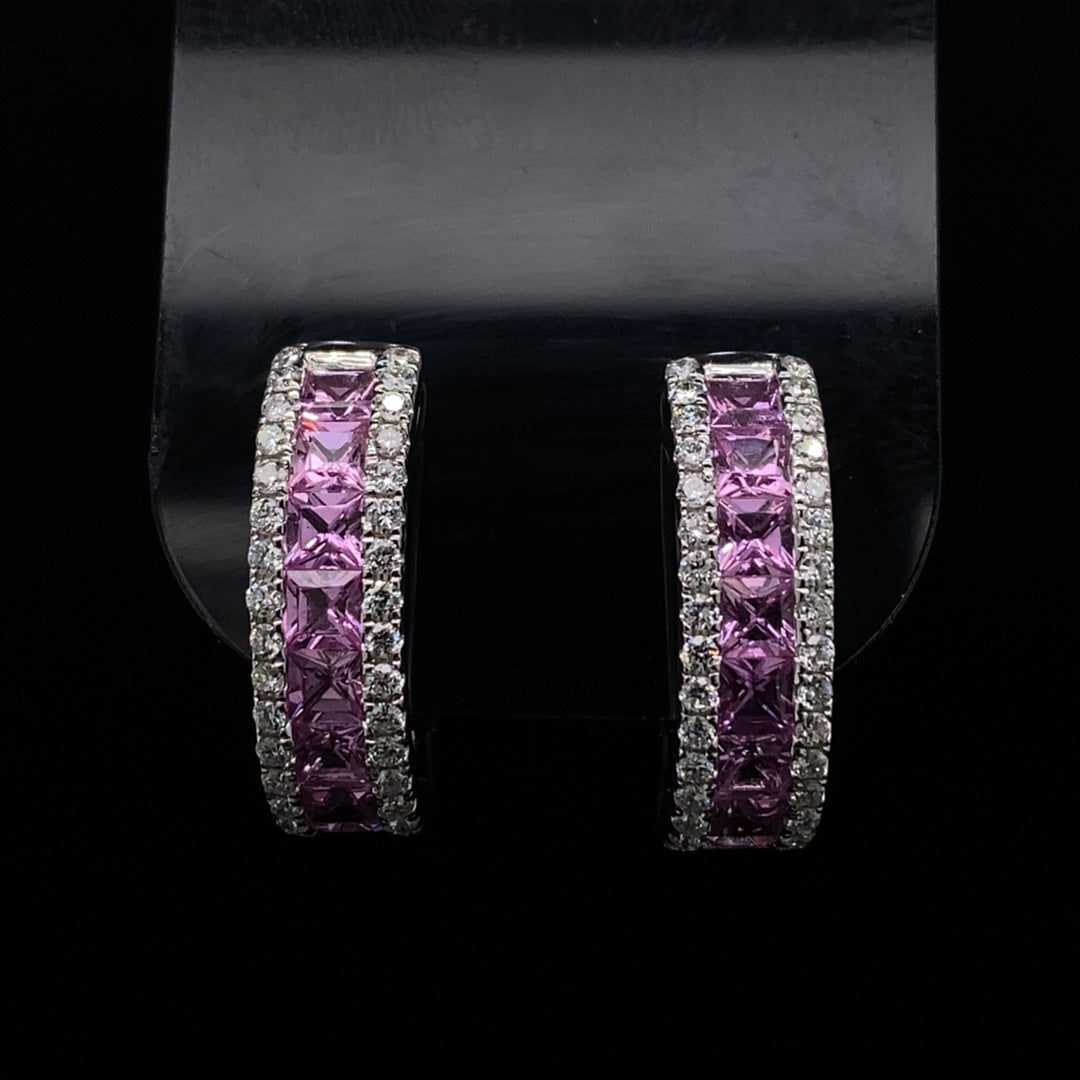 2.20ct Round Pink Sapphire And Diamond Hoops