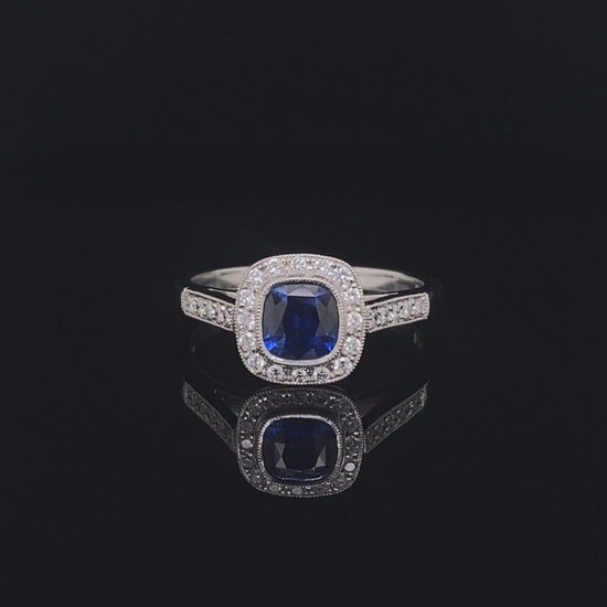 0.68ct Cushion Cut Sapphire And Diamond Cluster Ring