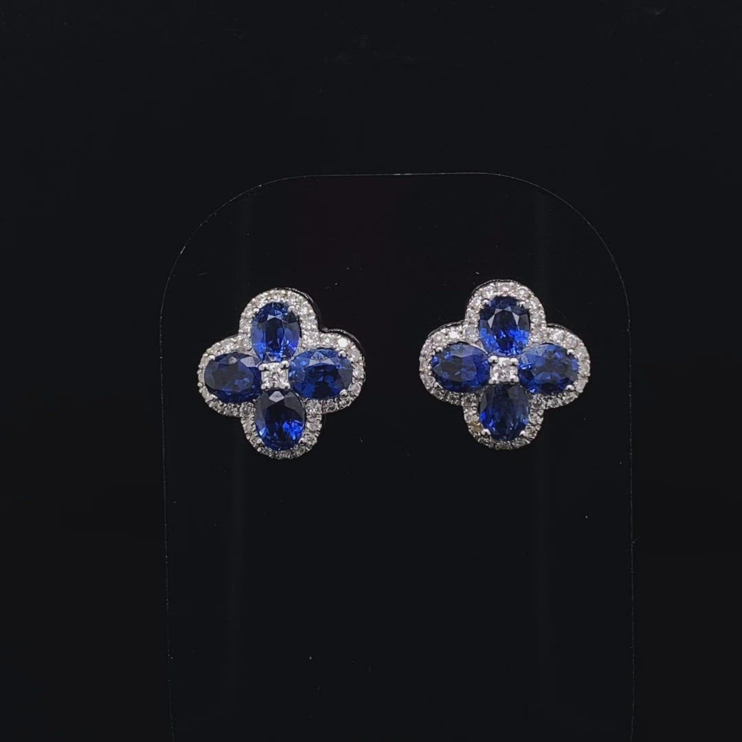 1.61ct Oval Sapphire and Diamond Quatrefoil Cluster Earrings