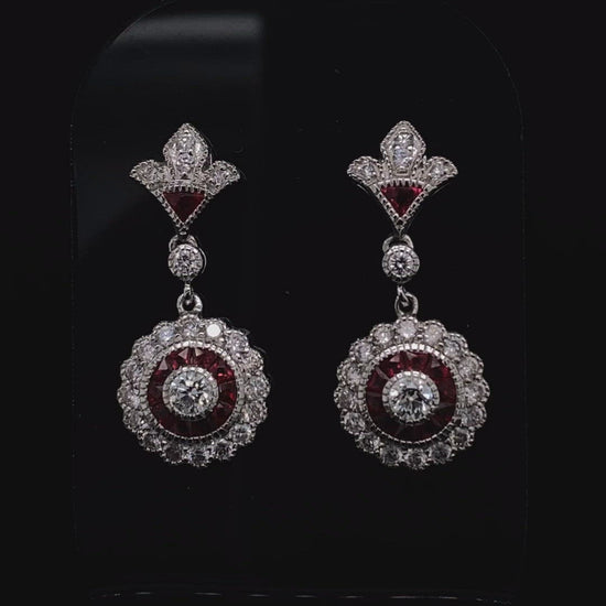 Ruby and Diamond Fancy Cluster Drop Earrings