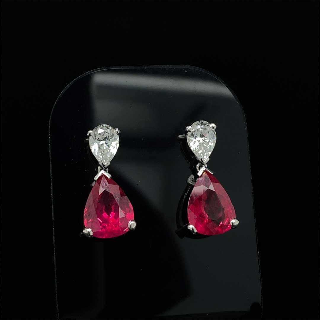 3.76ct Pear On Pear Ruby and Diamond Drop Earrings