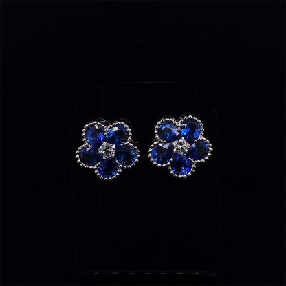 3.88ct Pear Cut Sapphire and Diamond Flower Cluster Earrings
