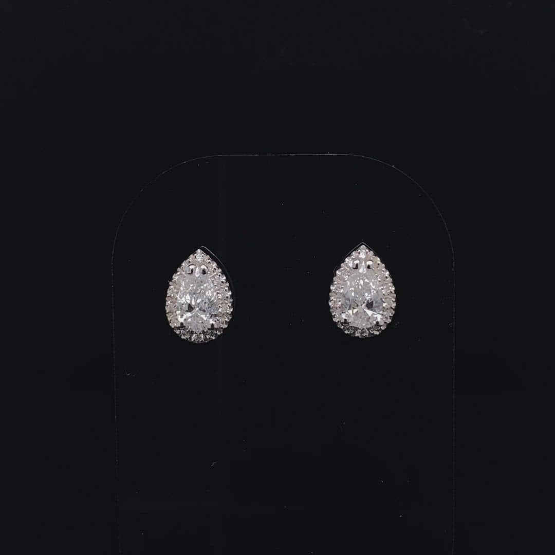 18ct White Gold 0.62ct Pear Cut Diamond Cluster Earrings