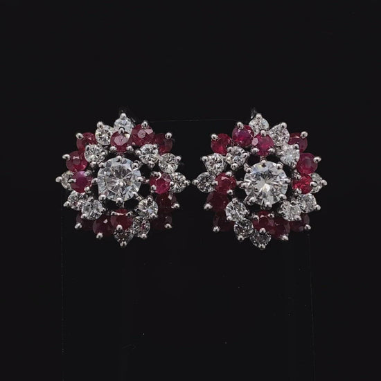 Ruby and Diamond Fancy Swirl Clip Earrings