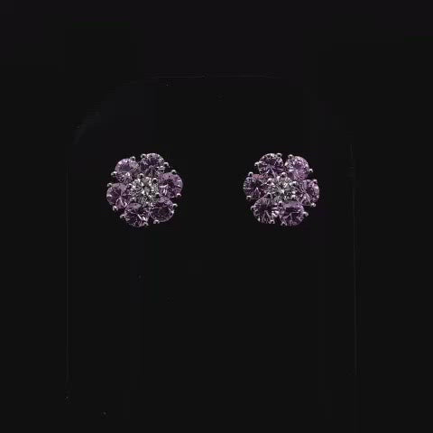 1.02ct Pink Sapphire and Diamond Flower Cluster Earrings