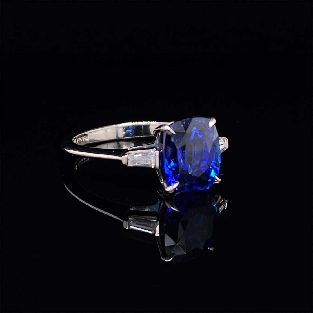 4.00ct Cushion Cut Sapphire And Diamond Three Stone Ring