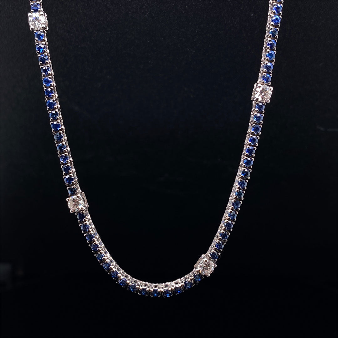 4.53ct Round Sapphire and Diamond Riviere Necklace