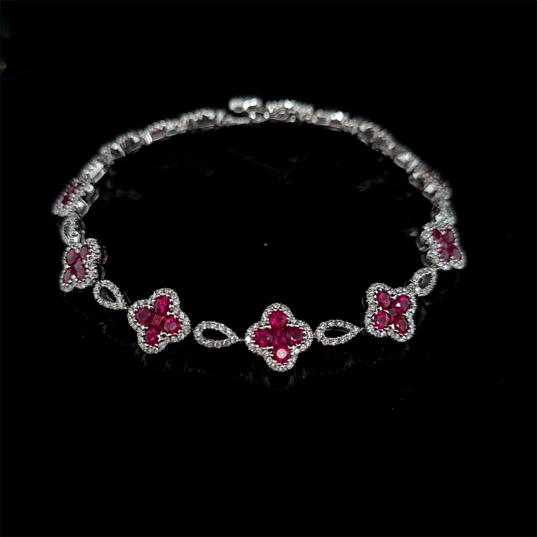 4.75ct Ruby and Diamond Quatrefoil Clusters Bracelet