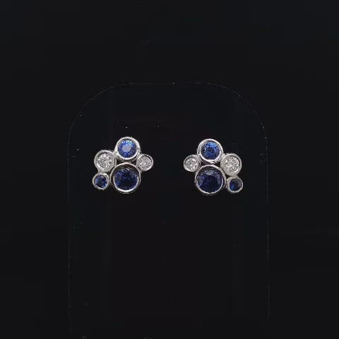 Sapphire and Diamond Bubble Style Cluster Earrings