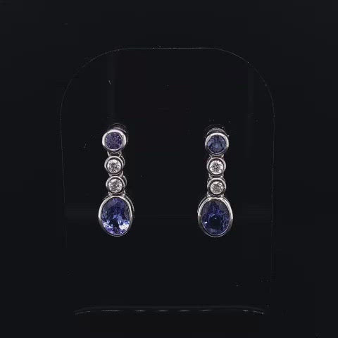 0.90ct Oval Tanzanite and Round Diamond Drop Earrings