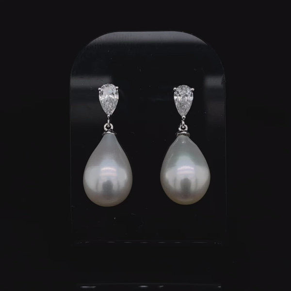 Pear Pearl and 0.62ct Pear Cut Diamond Drop Earrings