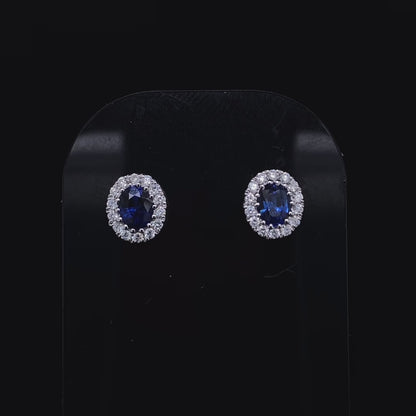 0.59ct Oval Sapphire And Diamond Cluster Earrings