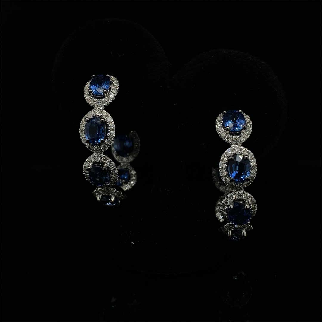 5.59ct Oval Sapphire and Diamond Cluster Hoops