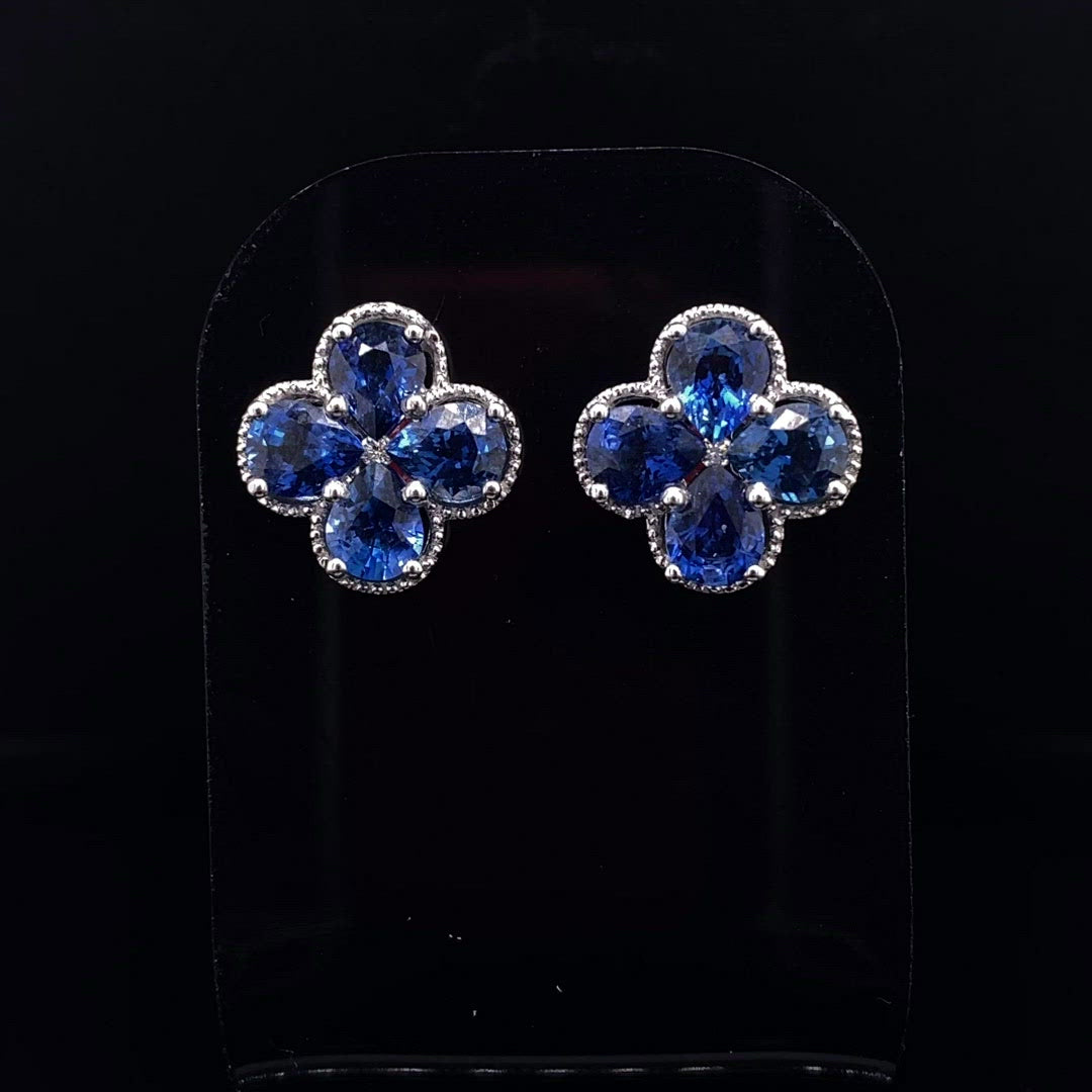 Pear Cut Sapphire Quatrefoil Earrings